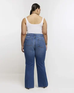 Plus blue mid rise straight jeans