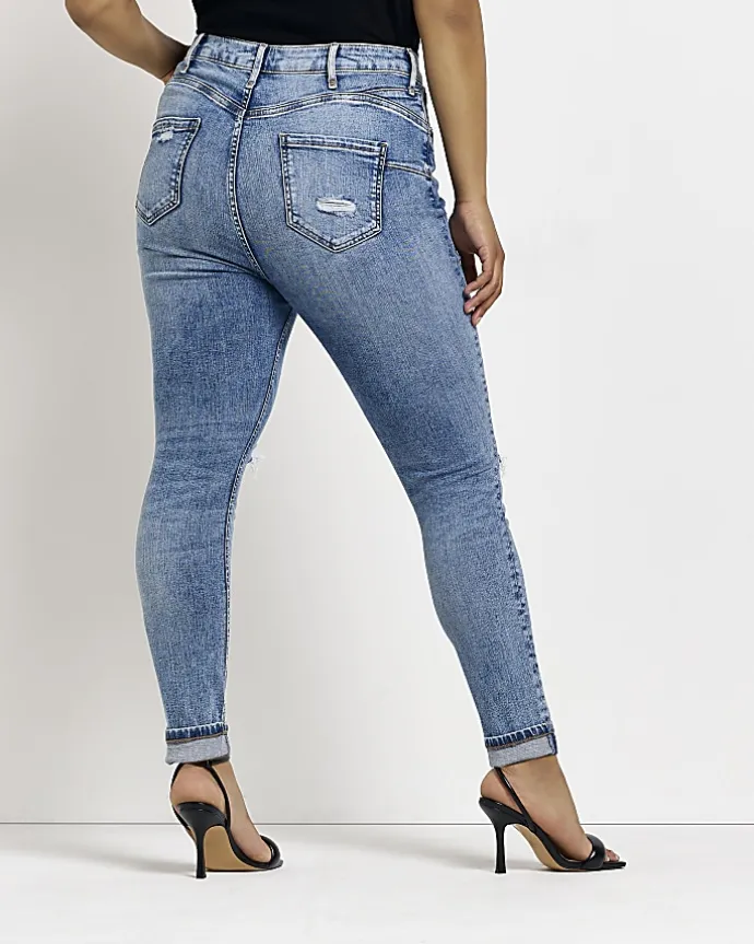 Plus blue ripped bum sculpt skinny jeans