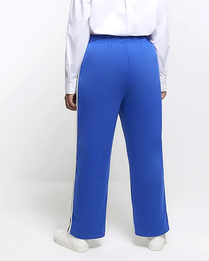 Plus blue side stripe wide leg joggers
