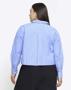 Plus blue stripe crop shirt