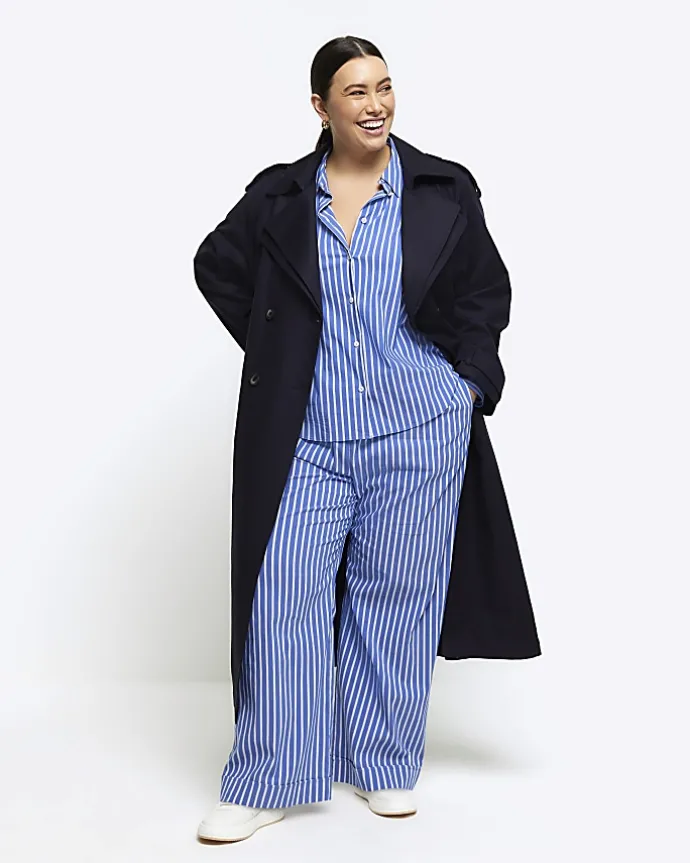 Plus blue stripe long sleeve shirt