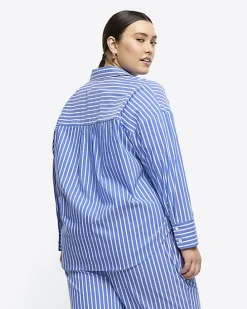 Plus blue stripe long sleeve shirt