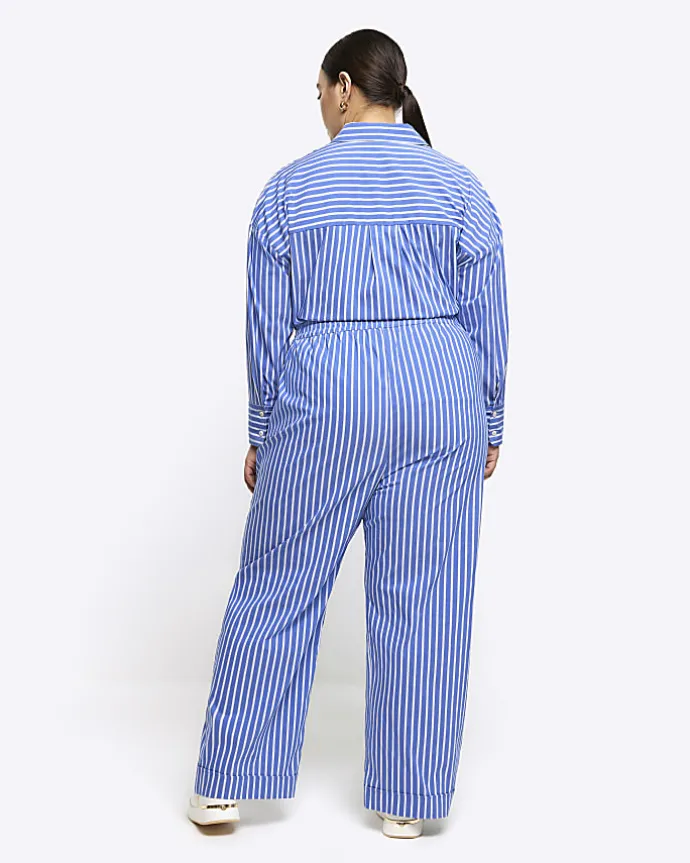 Plus blue stripe poplin pull on trousers