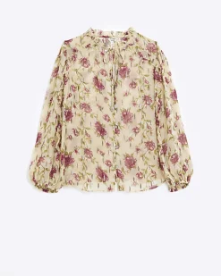 Plus cream chiffon floral blouse