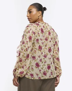 Plus cream chiffon floral blouse