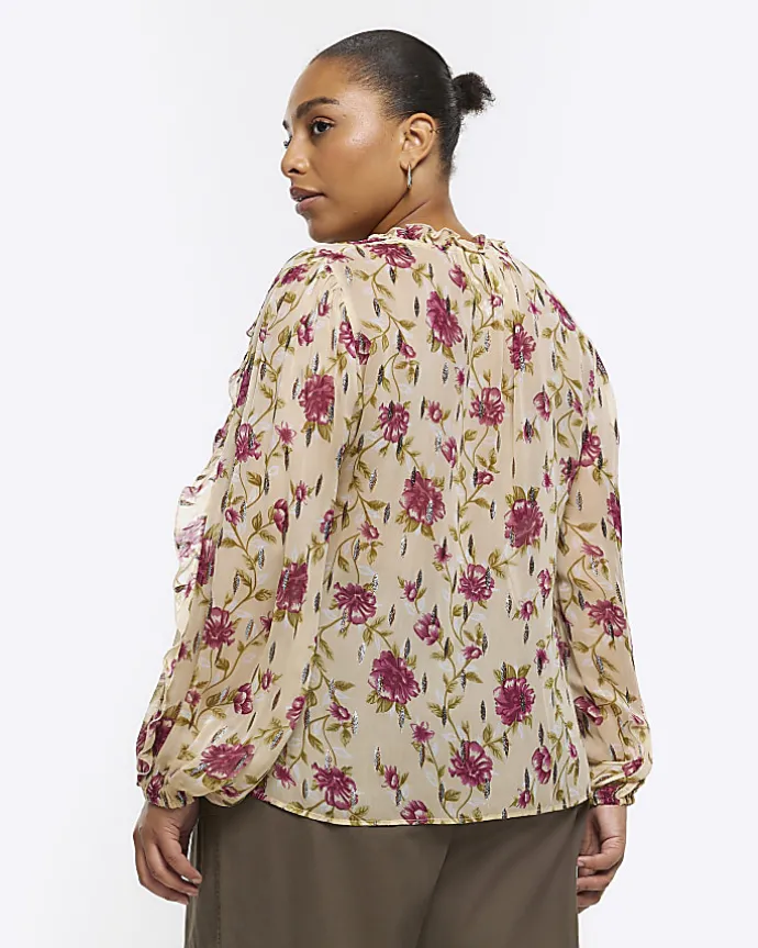 Plus cream chiffon floral blouse