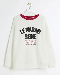 Plus cream embroidered sweatshirt