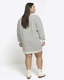 Plus cream stripe sweatshirt mini dress