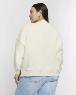 Plus cream zip up bomber sweatshirt
