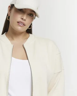 Plus cream zip up bomber sweatshirt