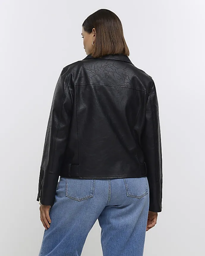 Plus Faux Leather Black Biker Jacket