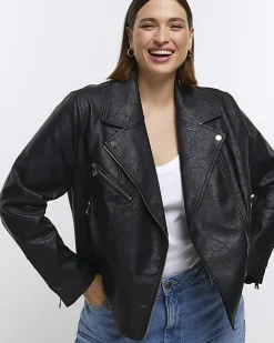 Plus Faux Leather Black Biker Jacket