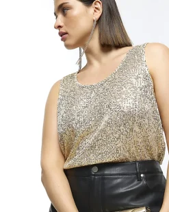 Plus gold sequin tank top