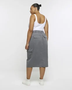 Plus grey cargo midi skirt