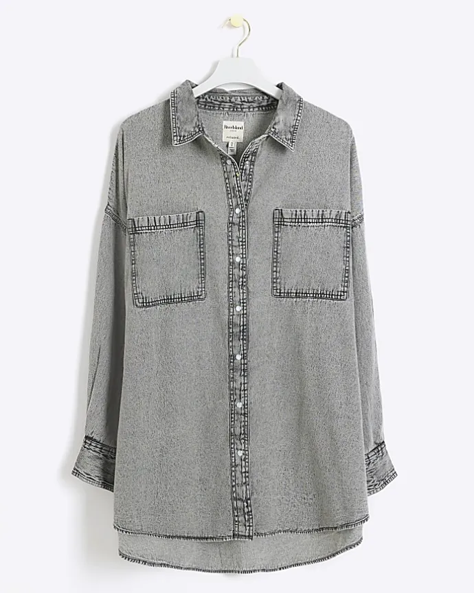 Plus grey denim long sleeve shirt