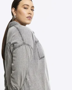 Plus grey denim long sleeve shirt
