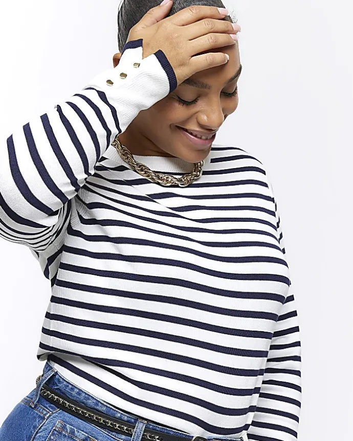 Plus navy stripe knit top