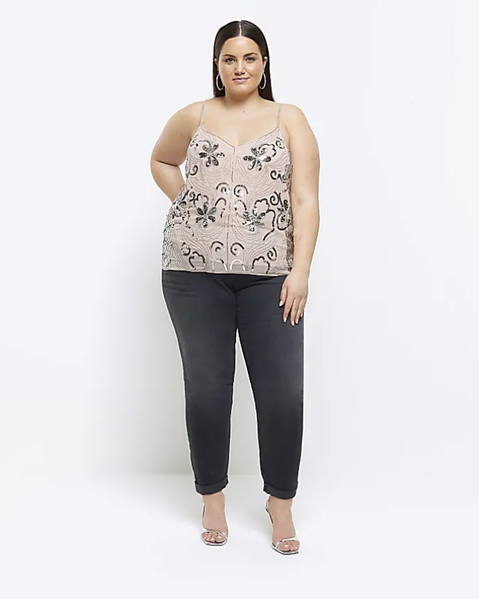 Plus pink embellished floral cami top