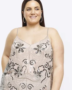 Plus pink embellished floral cami top