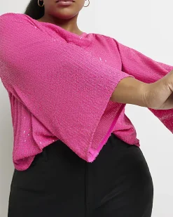 Plus pink sequin blouse