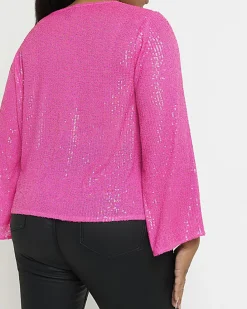 Plus pink sequin blouse