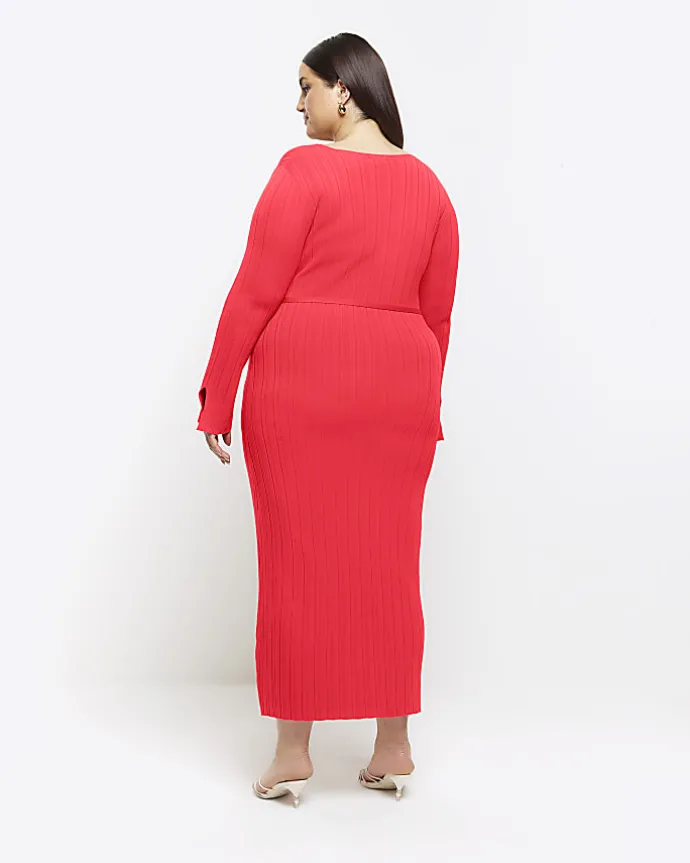 Plus red knit rib jumper maxi dress