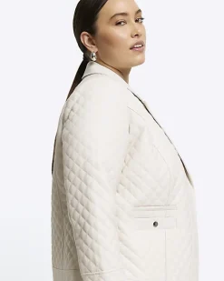 Plus stone faux leather quilted blazer