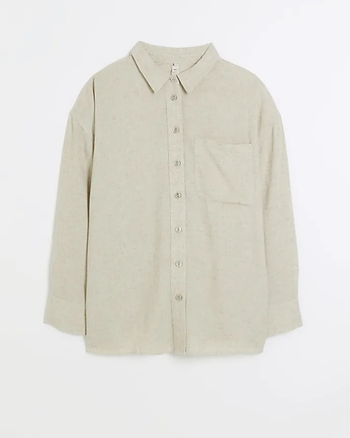 Plus stone oversized shirt with linen