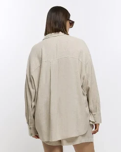 Plus stone oversized shirt with linen