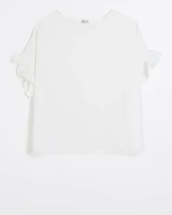 Plus white frill sleeve t-shirt