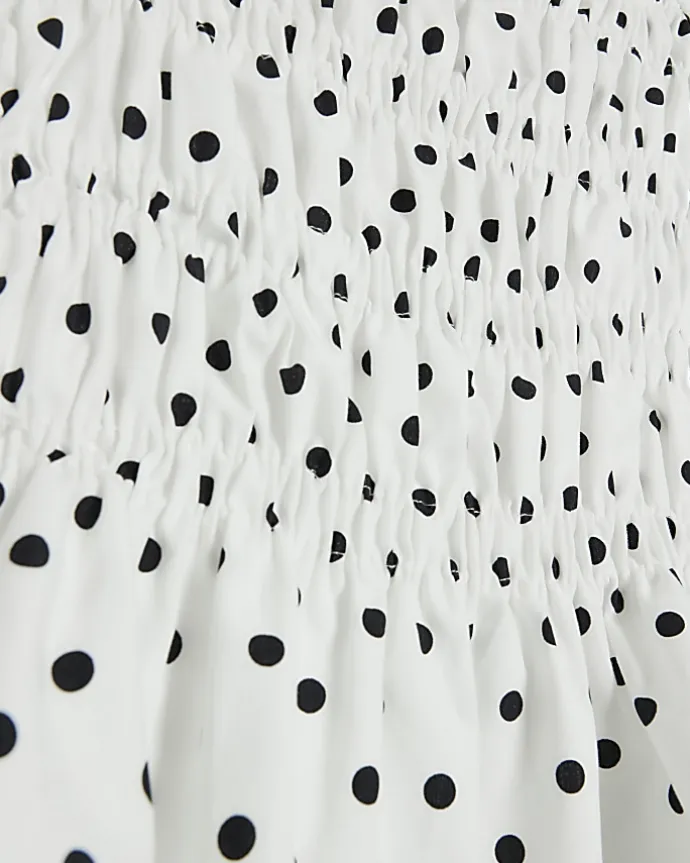 Plus White Polka Dot Shirred Bardot Top