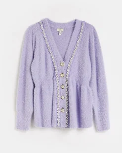 Purple maternity peplum cardigan