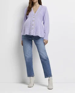 Purple maternity peplum cardigan