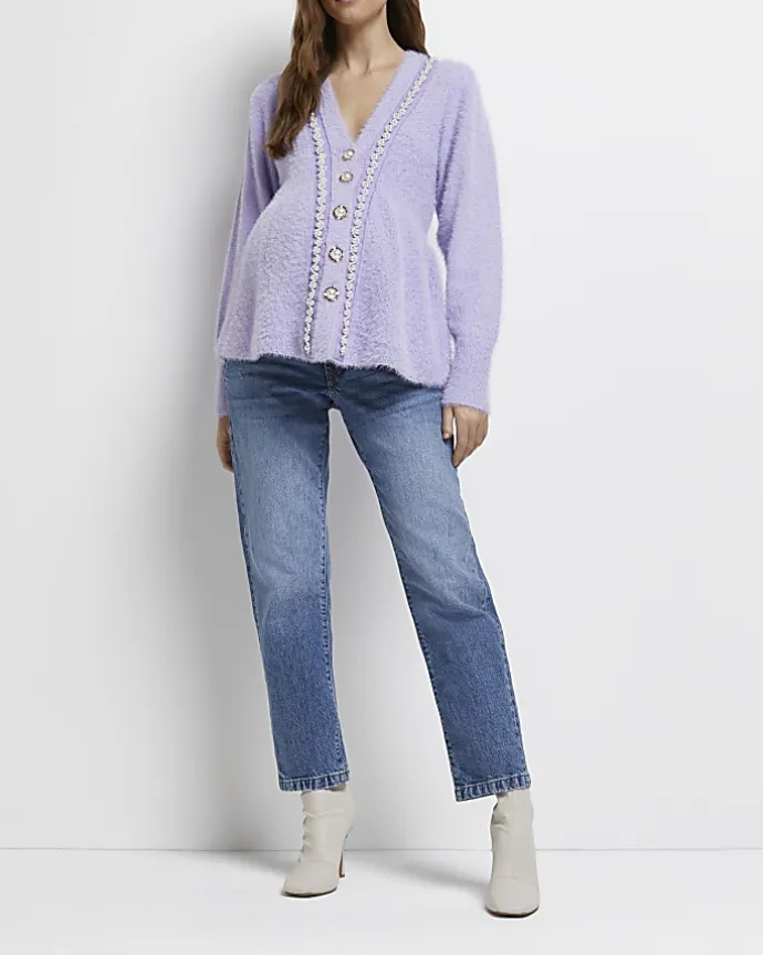 Purple maternity peplum cardigan
