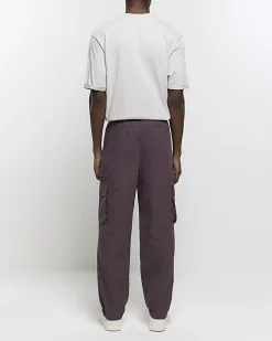 Purple regular fit elasticated cargo trousers