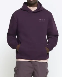 Purple regular fit Japanese graphic hoodie