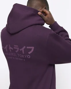 Purple regular fit Japanese graphic hoodie