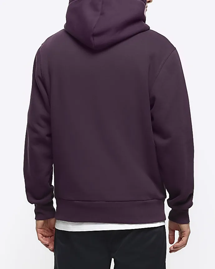 Purple regular fit plain hoodie