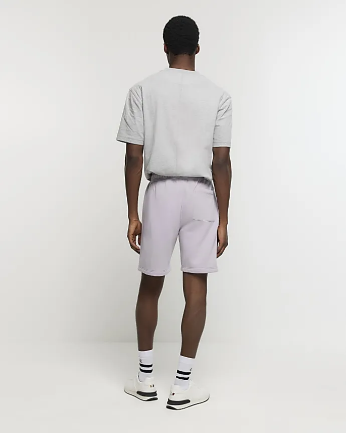 Purple regular fit rib panel shorts