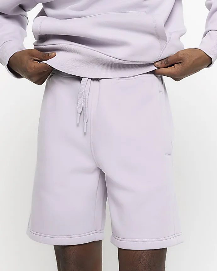 Purple regular fit rib panel shorts