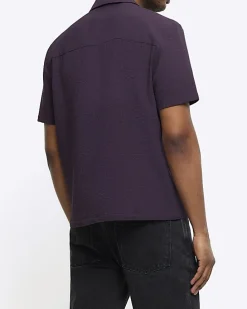 Purple regular fit seersucker revere shirt