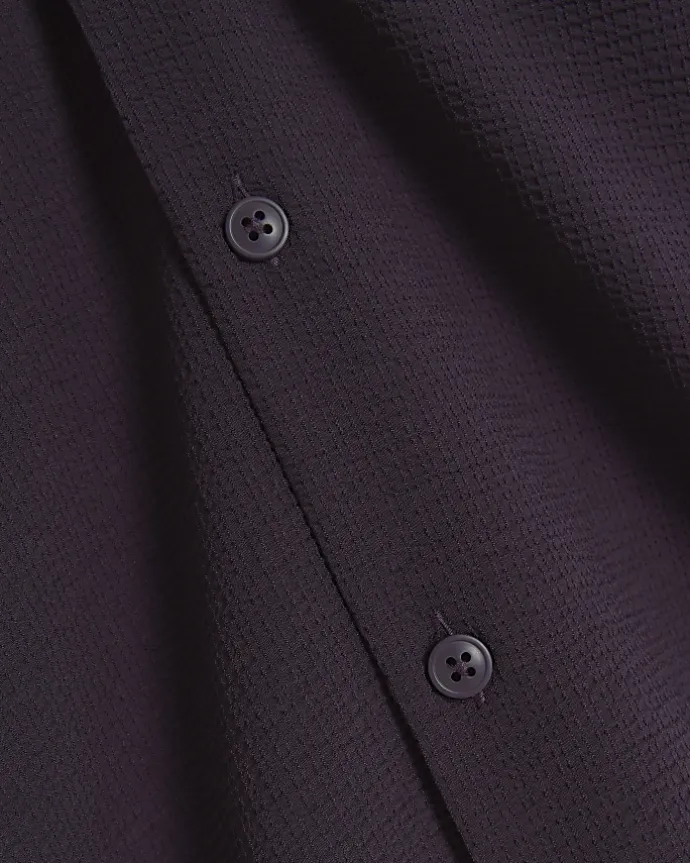 Purple regular fit seersucker revere shirt
