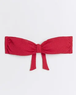 Red crinkle bandeau bikini top