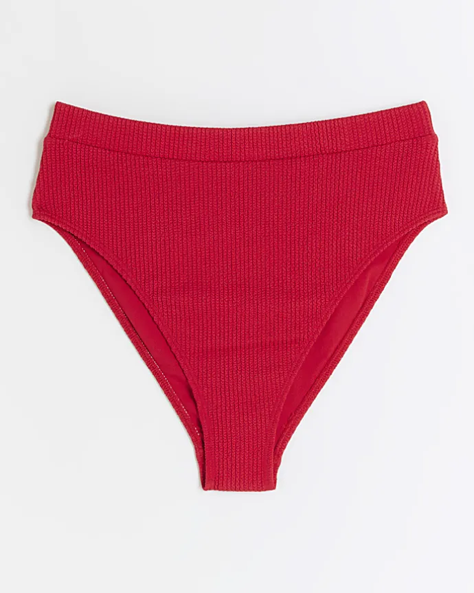 Red high waisted crinkle bikini bottoms