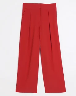 Red pleated wide leg trousers