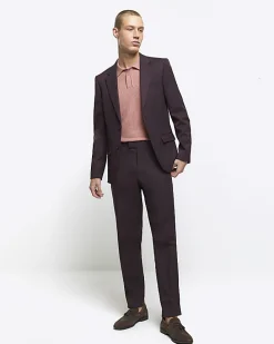Red slim fit twill suit jacket