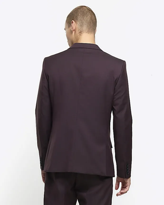 Red slim fit twill suit jacket