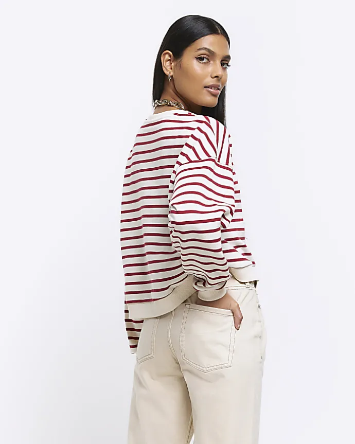 Red stripe crop sweatshirt