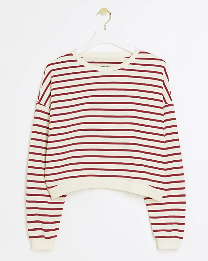 Red stripe crop sweatshirt