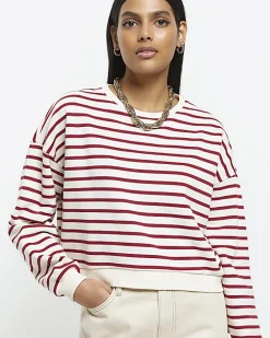 Red stripe crop sweatshirt